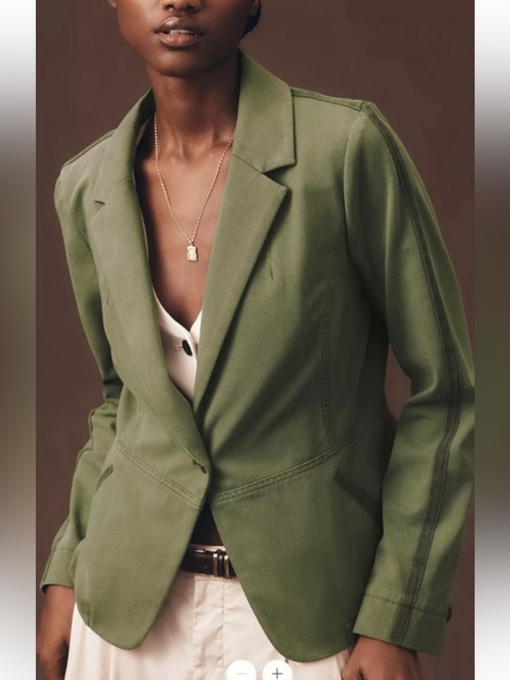Marrakech For Anthropologie Moss Green Utility Blazer XL Cotton Stretch Boho